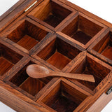 Handmade Rosewood Spice Box, 9 Compartment Wooden Masala Box