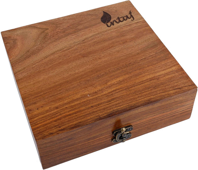 Handmade Rosewood Spice Box, 9 Compartment Wooden Masala Box