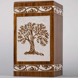 Handcarved Wooden Cremation Urn – Tree of Life Design in Antique Rosewood – Suitable for Adult Men & Women, Mom & Dad – 640 Cu/in Capacity