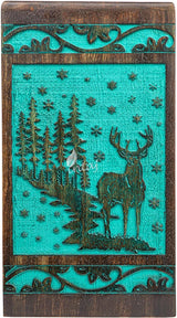 Handcarved Wooden Cremation Urn – Deer Carved Design in Custom Teal Green – Suitable for Adult Men & Women, Mom & Dad, and Pet Dogs – 20 Cu/in Capacity