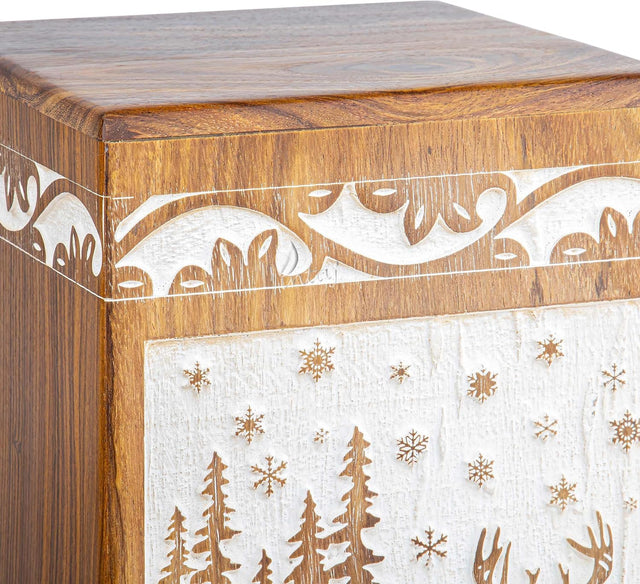 Handcarved Wooden Cremation Urn – Deer Carved Design in Custom White Rosewood – Suitable for Adult Men & Women, Mom & Dad, and Pet Dogs – 20 Cu/in Capacity