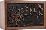 Handcarved Wooden Cremation Urn – Customised Tree of Life Birds Design – Suitable for Adult Men & Women, Mom & Dad – 185 Cu/in Capacity