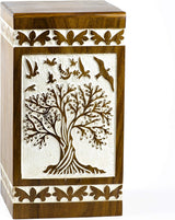 Handcarved Wooden Cremation Urn – Soulful Tree of Life Design – Suitable for Keepsake Ashes or Small Memorial – 100 Cu/in Capacity – Antique Finish (Keepsake, Tree 73 Design)
