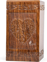 Handcarved Wooden Cremation Urn – Rosewood Heart Tree Design – Suitable for Adult Men & Women, Mom & Dad, Pets – 115 Cu/in Capacity