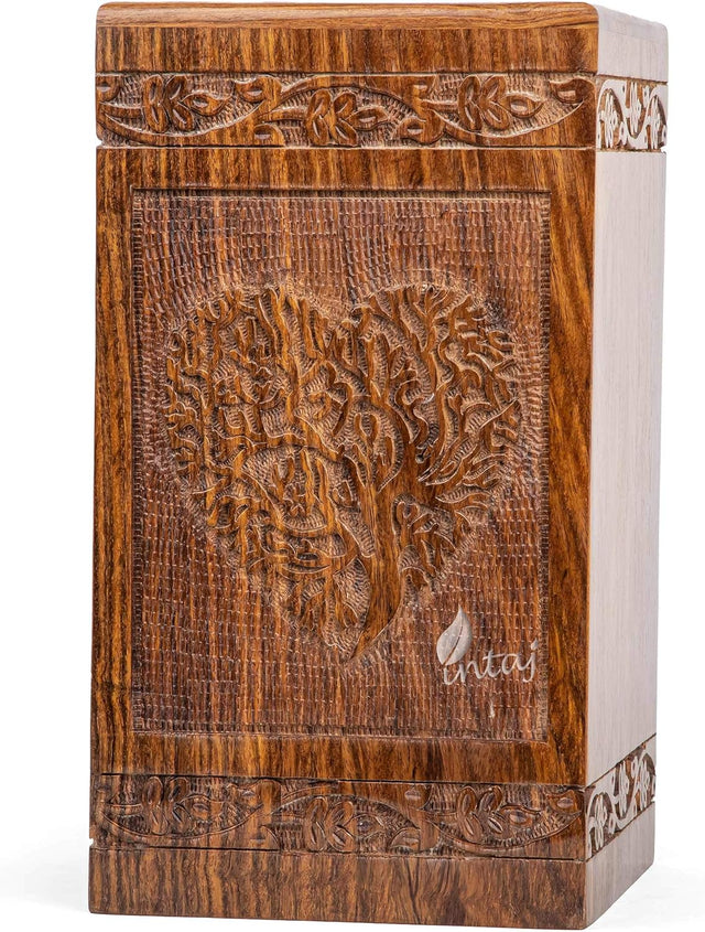 Handcarved Wooden Cremation Urn – Rosewood Heart Tree Design – Suitable for Adult Men & Women, Mom & Dad, Pets – 115 Cu/in Capacity