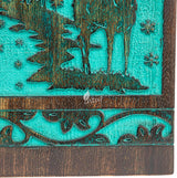 Handcarved Wooden Cremation Urn – Deer Carved Design in Custom Teal Green – Suitable for Adult Men & Women, Mom & Dad, and Pet Dogs – 115 Cu/in Capacity