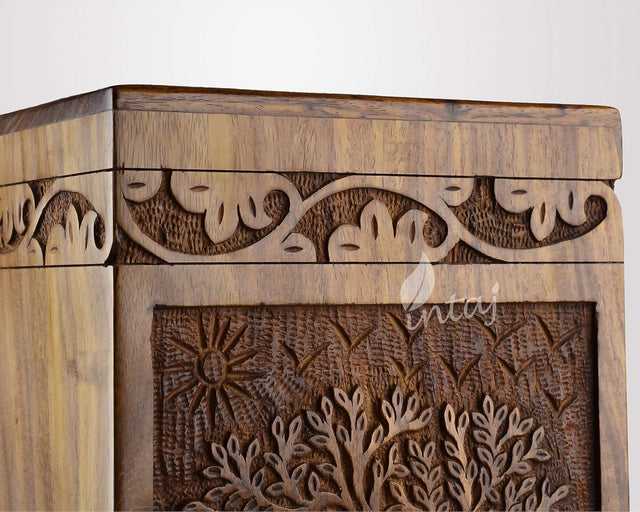 Handcarved Wooden Cremation Urn – Tree of Life Design – Suitable for Adult Men & Women, Mom & Dad – 250 Cu/in Capacity