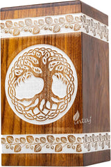 Handcarved Wooden Cremation Urn – Tree of Life Design – Suitable for Pet Dogs – 180 Cu/in Capacity