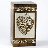 Handcarved Wooden Cremation Urn – Tree of Life Design with White Rosewood Heart – Suitable for Adult Men & Women, Mom & Dad, Pets – 250 Cu/in Capacity