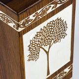 Handmade Rosewood Cremation Urn – Antique Pyramidal Tree of Life Design – Suitable for Adult Men & Women, Mom & Dad, Pets – 115 Cu/in Capacity