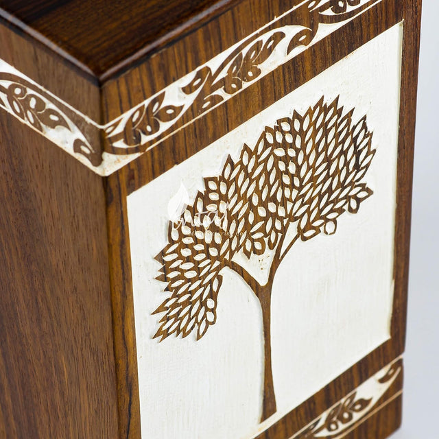 Handmade Rosewood Cremation Urn – Pyramidal Tree of Life Design – Suitable for Adult Men & Women, Mom & Dad – 100 Cu/in Capacity