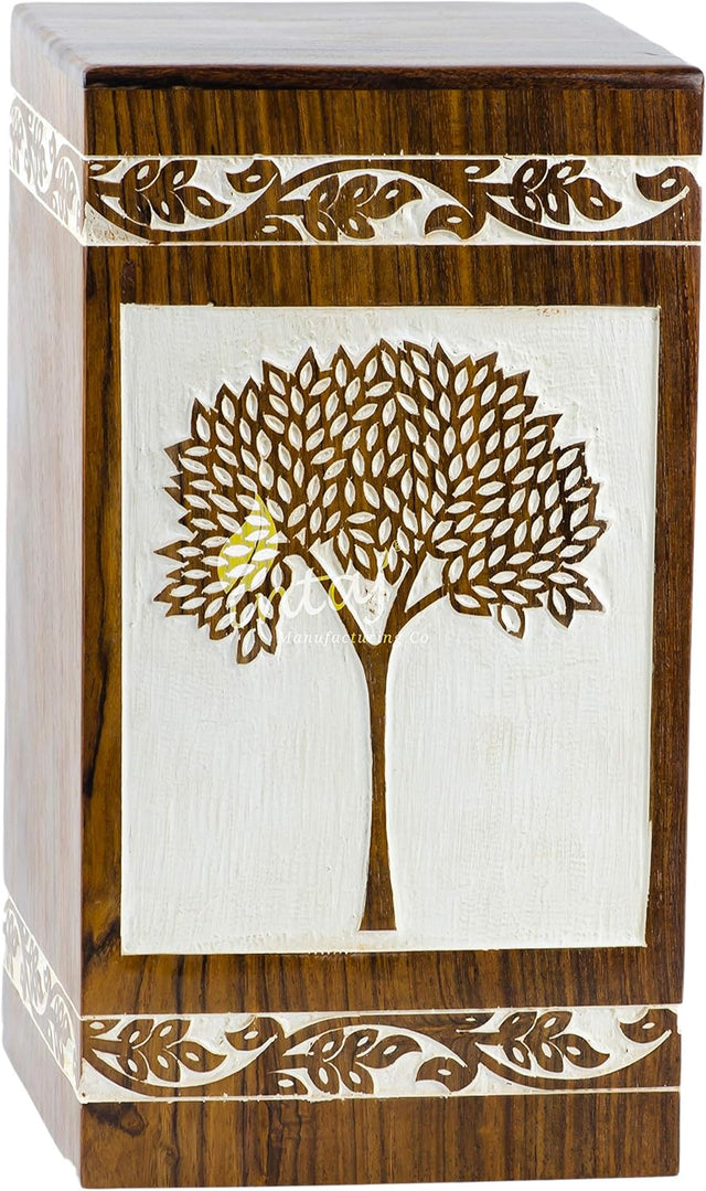 Handmade Rosewood Cremation Urn – Pyramidal Tree of Life Design – Suitable for Adult Men & Women, Mom & Dad – 100 Cu/in Capacity