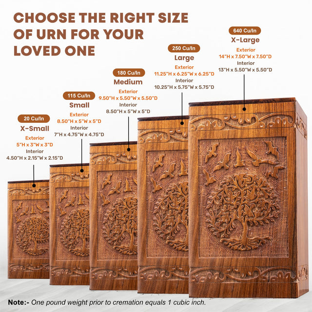 Handcarved Wooden Cremation Urn – Tree of Life – Suitable for Adult Men & Women – 250lbs