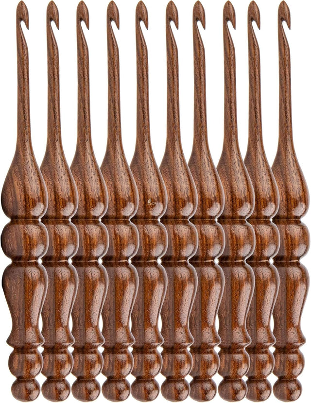 Rosewood Crochet Hook Set of 10, 7 Inch Ergonomic Wooden Hooks