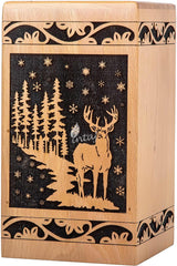 Handcarved Wooden Cremation Urn – Deer Carved Design in Custom Beechwood – Suitable for Adult Men & Women, Mom & Dad, and Pet Dogs – 180 Cu/in Capacity