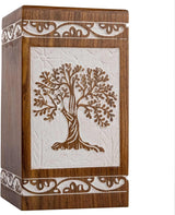 Handcarved Wooden Cremation Urn – Tree of Life Design in Antique Rosewood – Suitable for Adult Men & Women, Mom & Dad – 640 Cu/in Capacity