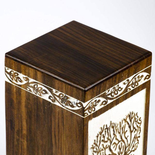 Handcarved Wooden Cremation Urn – Antique Heart Tree Design – Suitable for Adult Men & Women, Mom & Dad, Pets – 100 Cu/in Capacity