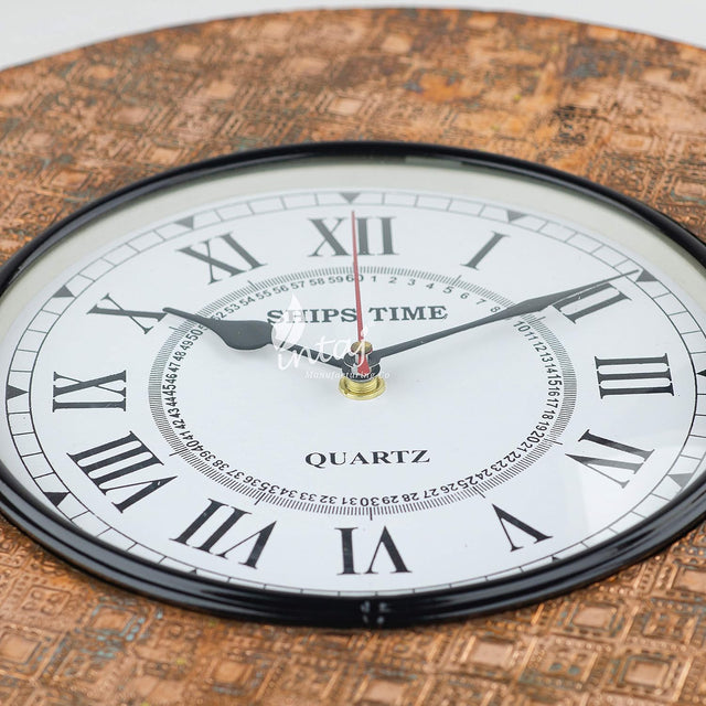 Silent Round Wall Clock, 14 Inch Rustic Gold Decorative Clock