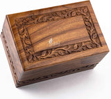 Handcarved Wooden Cremation Urn – Custom Border Carved Design in Rosewood – Suitable for Adult Men & Women, Mom & Dad – 35 Cu/in Capacity