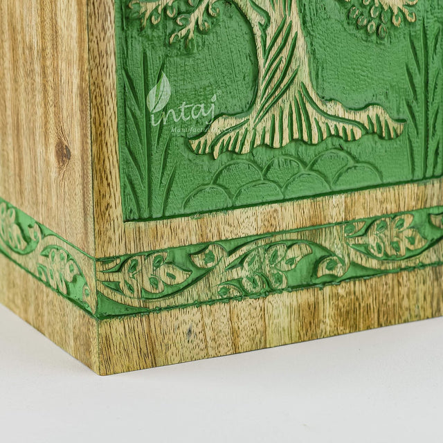 Handcarved Wooden Cremation Urn – Fresh Green Tree of Life in Rosewood – Suitable for Adult Men & Women, Mom & Dad, Pets – 115 Cu/in Capacity