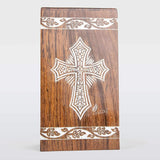 Handcarved Wooden Cremation Urn – Grace and Mercy Cross Design – Suitable for Adult Men & Women, Mom & Dad – 250 Cu/in Capacity