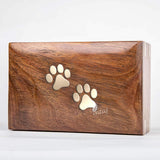 Handcarved Wooden Pet Cremation Urn – Two Paws Design – Suitable for Dogs & Cats – 6x4x2.75 Size