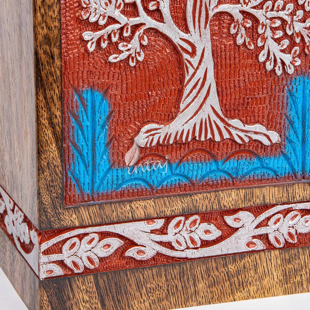Handcarved Wooden Cremation Urn – Tree of Life Design – Suitable for Adult Men & Women, Mom & Dad, and Dogs – 180 Cu/in Capacity