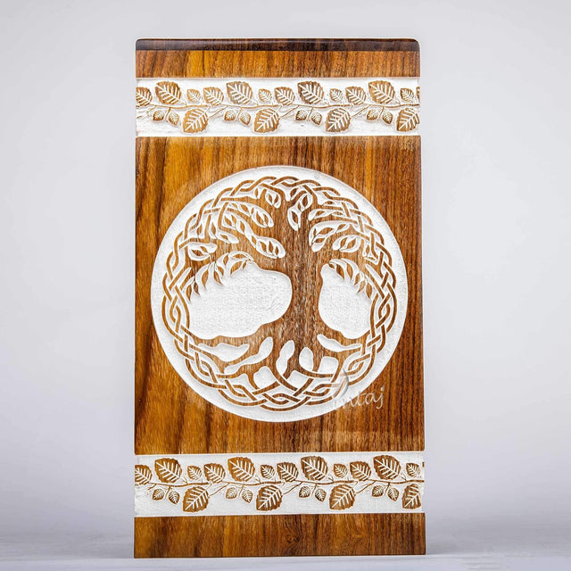 Handcarved Wooden Keepsake Urn – Tree of Life Design – Suitable for Pet Dogs – 6.5 Cu/in Capacity