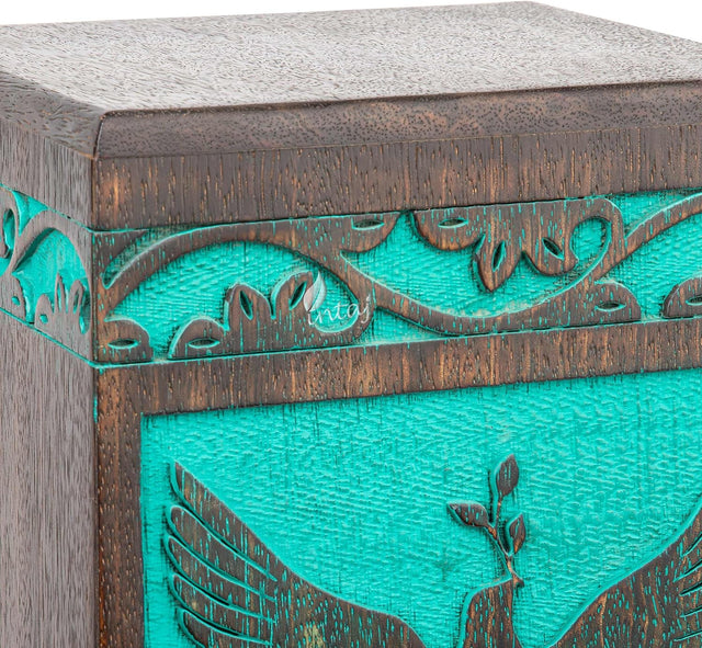 Handcarved Wooden Cremation Urn – Peaceful Bird Design in Rosewood – Suitable for Adult Men & Women, Mom & Dad, and Pet Dogs – 180 Cu/in Capacity