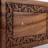 Handcarved Wooden Cremation Urn – Custom Border Carved Design in Rosewood – Suitable for Adult Men & Women, Mom & Dad – 35 Cu/in Capacity