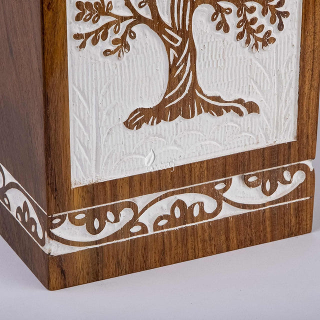 Handcarved Wooden Cremation Urn – Tree of Life Design in Antique Rosewood – Suitable for Adult Men & Women, Mom & Dad – 640 Cu/in Capacity