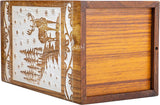 Handcarved Wooden Cremation Urn – Deer Carved Design in Custom White Rosewood – Suitable for Adult Men & Women, Mom & Dad, and Pet Dogs – 20 Cu/in Capacity
