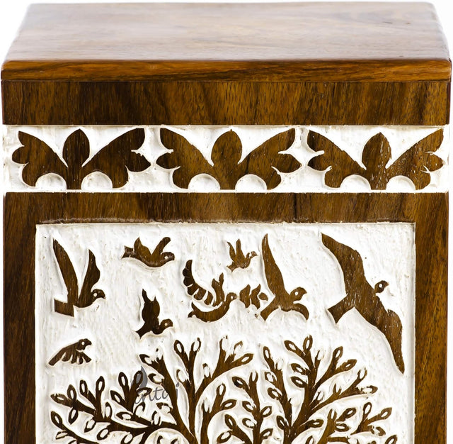 Handcarved Wooden Cremation Urn – Soulful Tree of Life Design – Suitable for Adult Men & Women, Mom & Dad – 250 Cu/in Capacity – Antique Finish (Adult, Tree 73 Design)