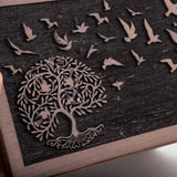 Handcarved Wooden Cremation Urn – Customised Tree of Life Birds Design – Suitable for Adult Men & Women, Mom & Dad – 185 Cu/in Capacity