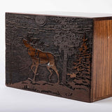 Handmade Wooden Cremation Urn – Deer Engraved – Suitable for Human Ashes – XL (11x7.5x6, 340 Cu/in)