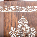 Handcarved Wooden Cremation Urn – Grace and Mercy Cross Design – Suitable for Adult Men & Women, Mom & Dad – 250 Cu/in Capacity