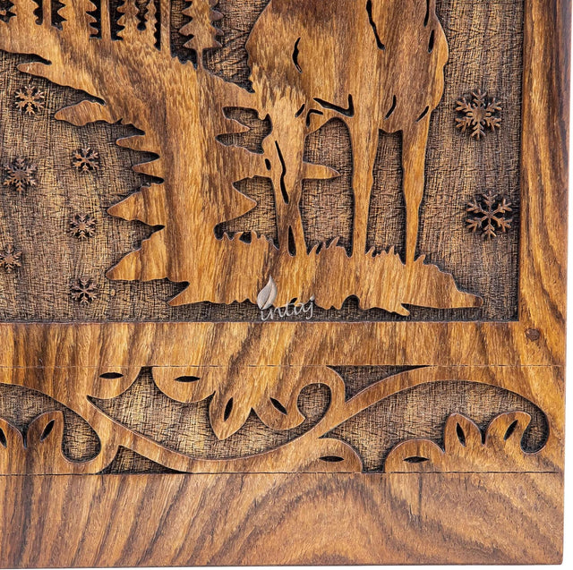 Handcarved Wooden Cremation Urn – Deer Carved Design in Beechwood – Suitable for Adult Men & Women, Mom & Dad, and Pet Dogs – 115 Cu/in Capacity