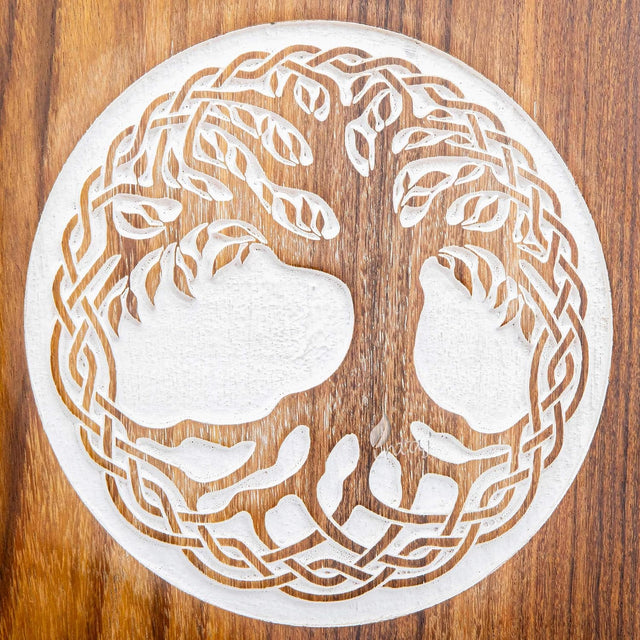 Handcarved Wooden Cremation Urn – Tree of Life Design – Suitable for Adult Men & Women, Pet Dogs – 100 Cu/in Capacity