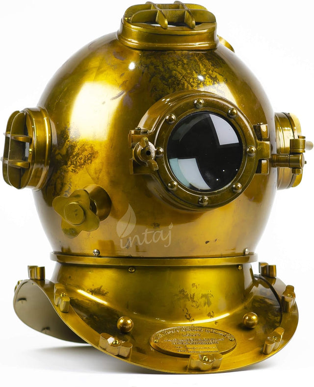 Antique Gold Scuba Diving Helmet Decor, Large Marine Display Piece