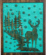 Handcarved Wooden Cremation Urn – Deer Carved Design in Custom Teal Green – Suitable for Adult Men & Women, Mom & Dad, and Pet Dogs – 20 Cu/in Capacity