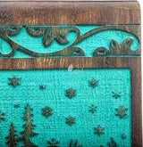 Handcarved Wooden Cremation Urn – Deer Carved Design in Custom Teal Green – Suitable for Adult Men & Women, Mom & Dad, and Pet Dogs – 115 Cu/in Capacity