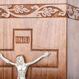 Handcarved Wooden Cremation Urn – Cross & Jesus Design – Suitable for Adult Men & Women, Mom & Dad, Pets & Cats – 250 Cu/in Capacity