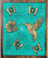 Handcarved Wooden Cremation Urn – Hummingbird Design in Teal Green – Suitable for Adult Men & Women – 250 Cu/in Capacity