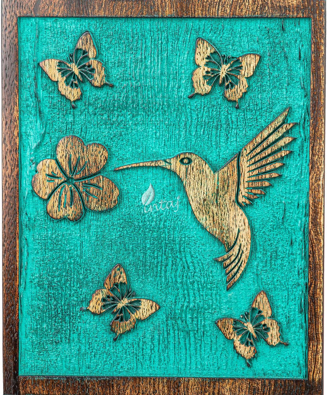 Handcarved Wooden Cremation Urn – Hummingbird Design in Teal Green – Suitable for Adult Men & Women – 250 Cu/in Capacity