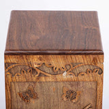 Handcarved Wooden Cremation Urn – White Butterfly Birds with Hummingbird Design – Suitable for Adult Men & Women – 180lbs Capacity