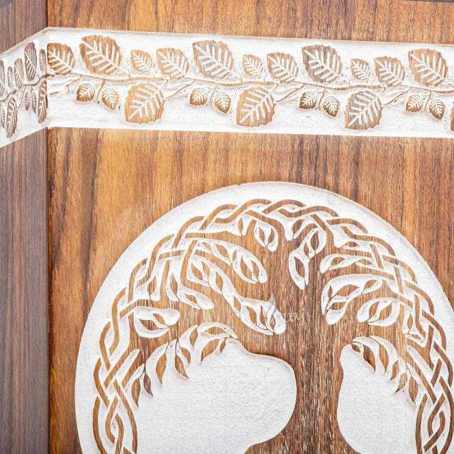 Handcarved Wooden Cremation Urn – Tree of Life Design – Suitable for Pet Dogs – 115 Cu/in Capacity
