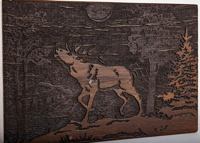 Handmade Wooden Cremation Urn – Deer Engraved – Suitable for Human Ashes – M (7.5x5x3.75, 110 Cu/in)