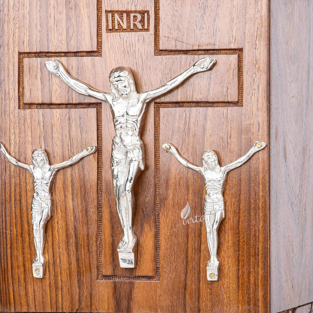 Handcarved Wooden Cremation Urn – Cross & Jesus Design – Suitable for Adult Men & Women, Mom & Dad, Pets & Cats – 250 Cu/in Capacity